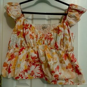 Abercrombie & Fitch Womens Pink Floral Print Puff Sleeve Crop sz XXL